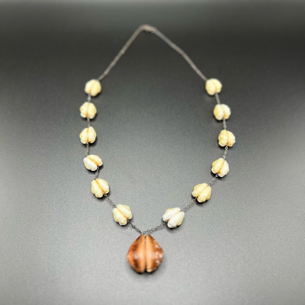 Vtg Handmade Cowrie Shell Necklace Marked Sterling - Picture 11 of 11